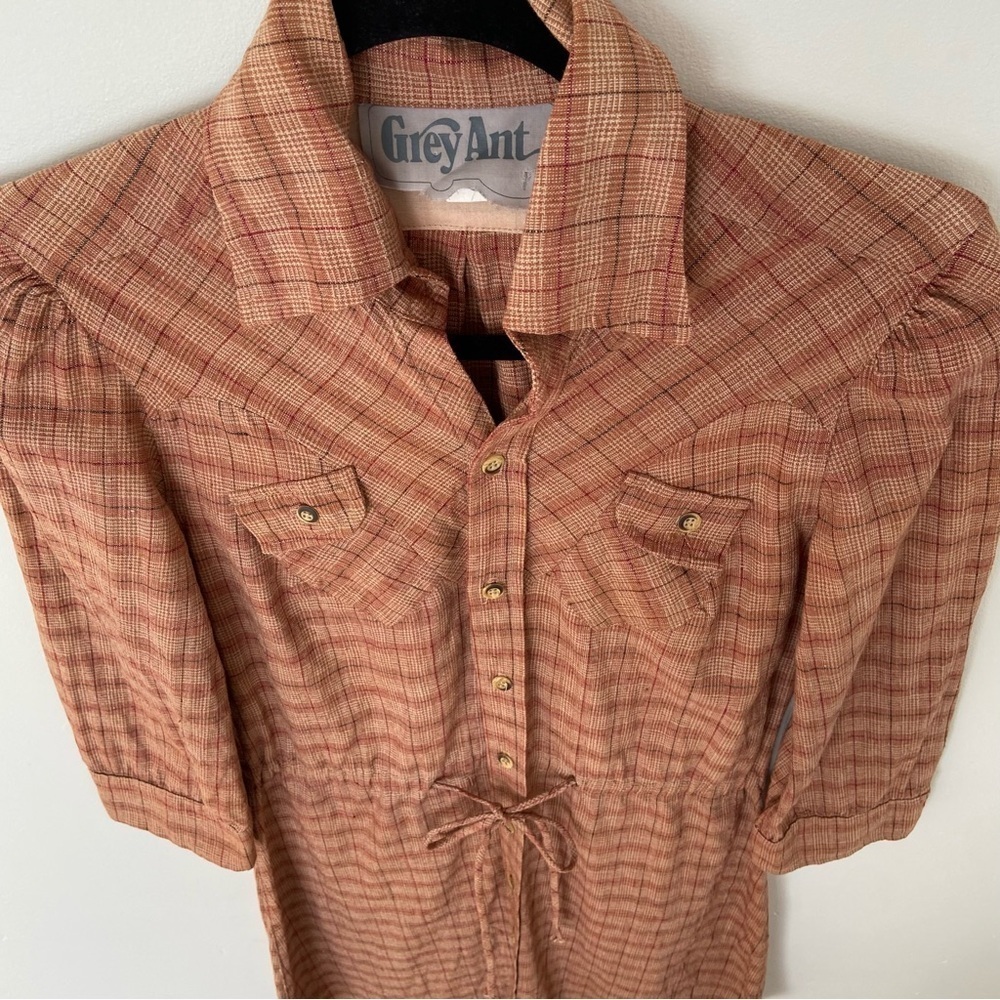 Grey Ant Rustic Rust Plaid Midi Shirt Dress - Picture 2 of 8